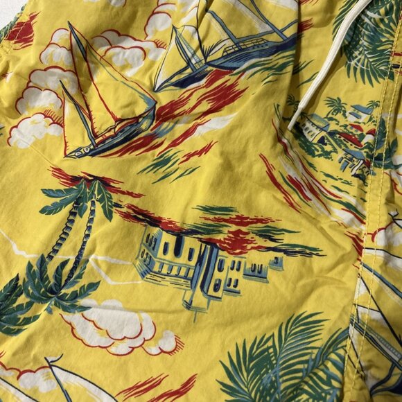 Vintage Polo 90s Hawaiian Yellow Ralph Lauren Drawstring Swim Shorts Trunks 2XL - Picture 2 of 11